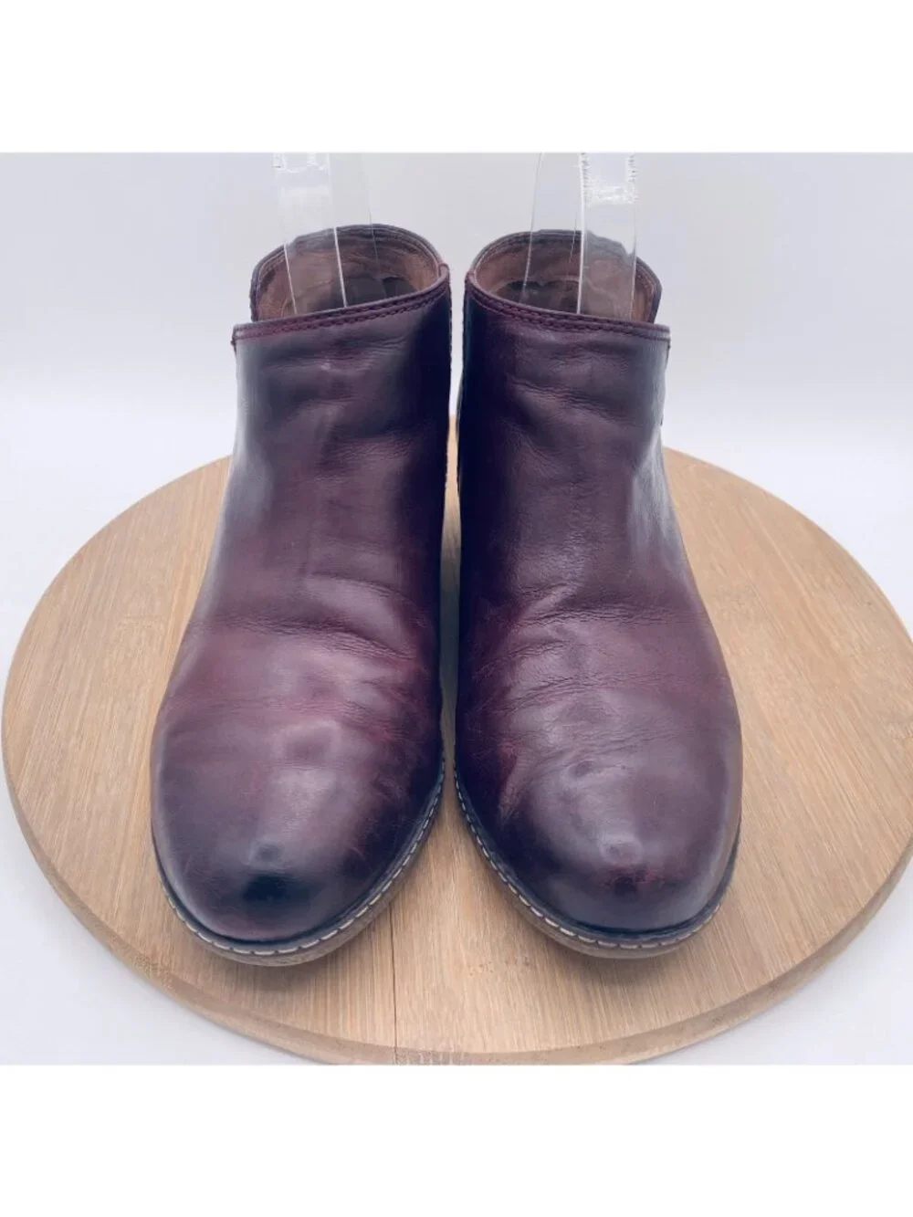 Dansko Layla Boots Womens 7.5 38 Burgundy Leather Ankle Wedge Zip Minimalist